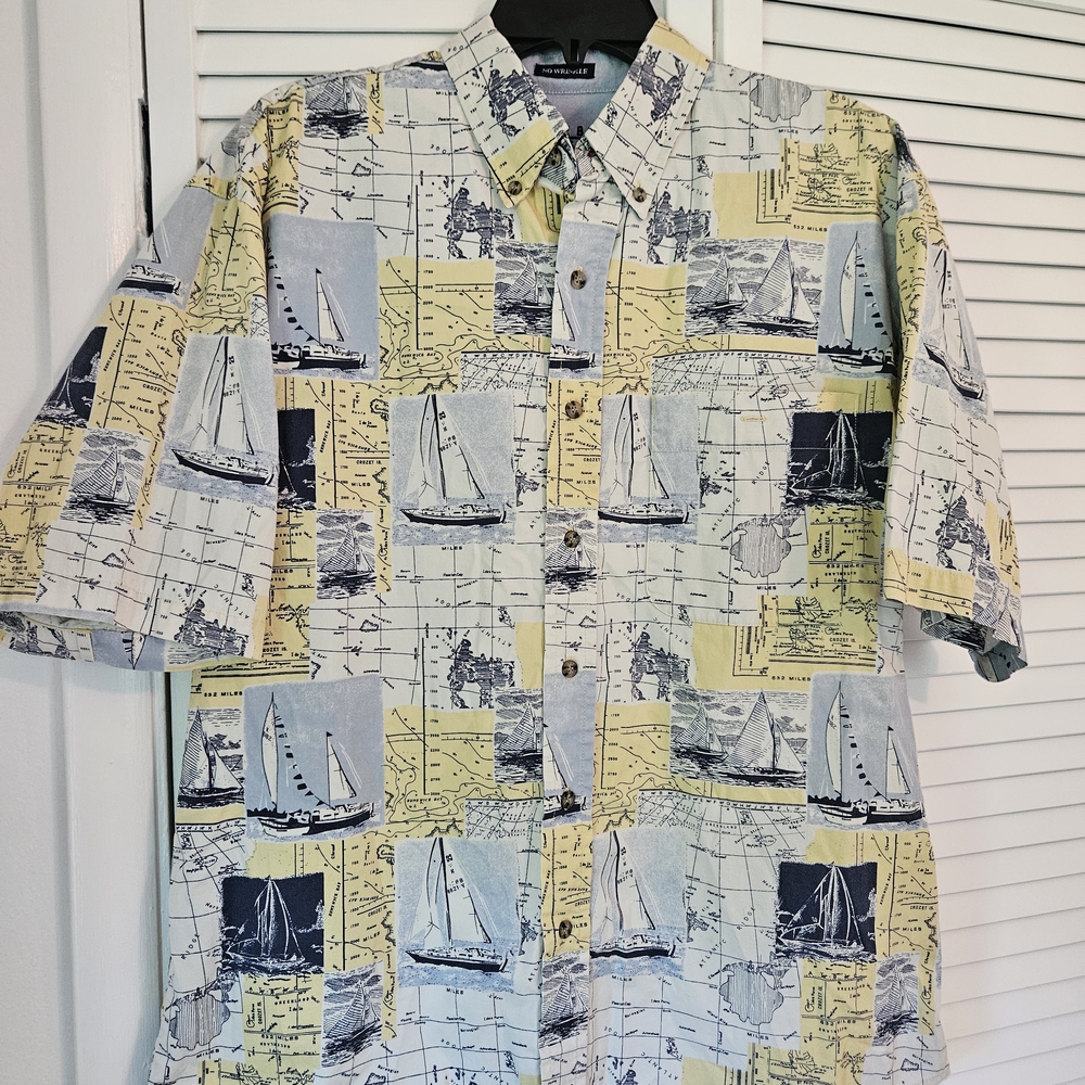 Bugle Boy Classics Nautical Print Shirt - Blue and Yellow